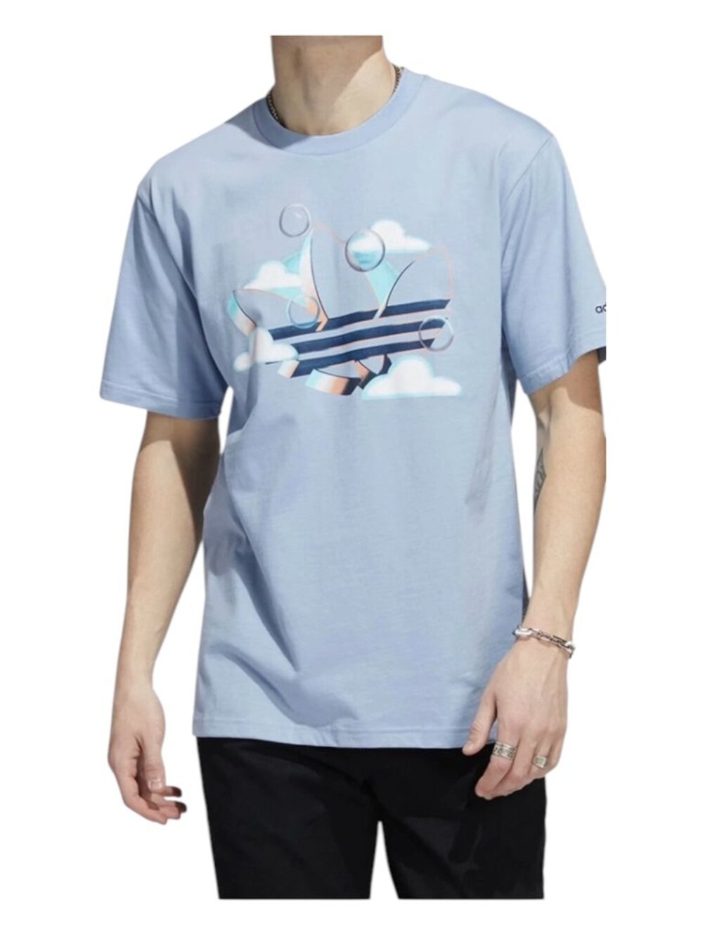 Adidas Men’s XL Cloudy Trefoil Graphic Tee Blue 100% Cotton